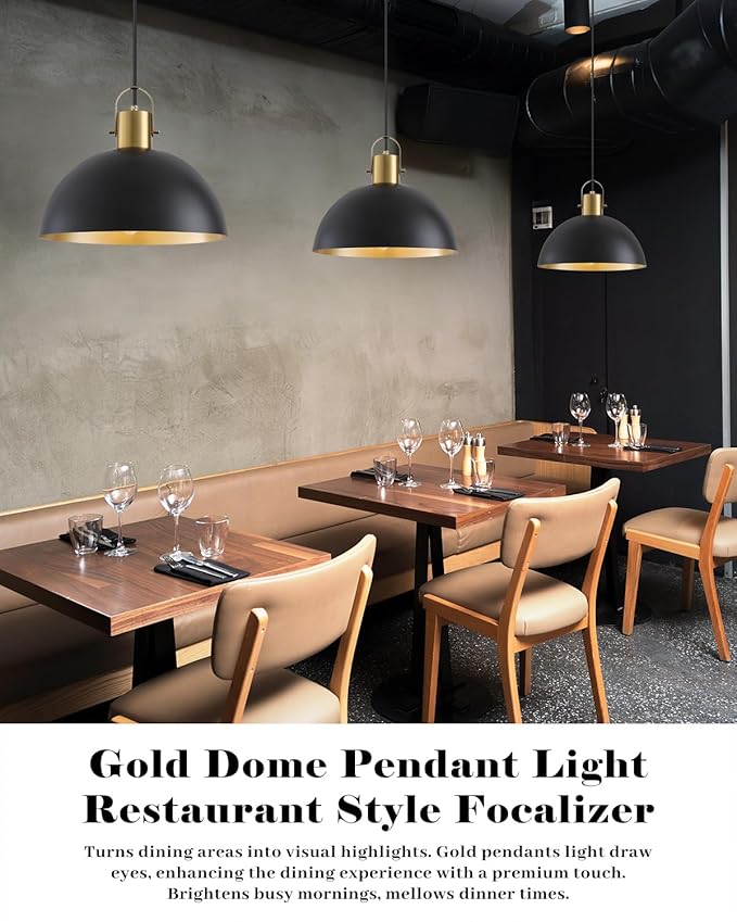 Black and Gold Pendant Light 2 Pack, 11.8 Inch Pendant Lights Kitchen Island, Dome Pendant Lights, Farmhouse Pendant Light for Kitchen Island, Dining Room, Living Room