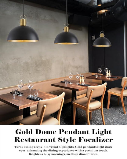 Black and Gold Pendant Light 2 Pack, 11.8 Inch Pendant Lights Kitchen Island, Dome Pendant Lights, Farmhouse Pendant Light for Kitchen Island, Dining Room, Living Room