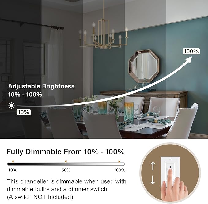 Modern Gold Chandelier, Farmhouse Candle Dining Room Chandeliers, Metal Hanging Pendant Light Fixture for Kitchen, Foyer, Bedroom, Living Room, Staircase, Entryway, 8-Light