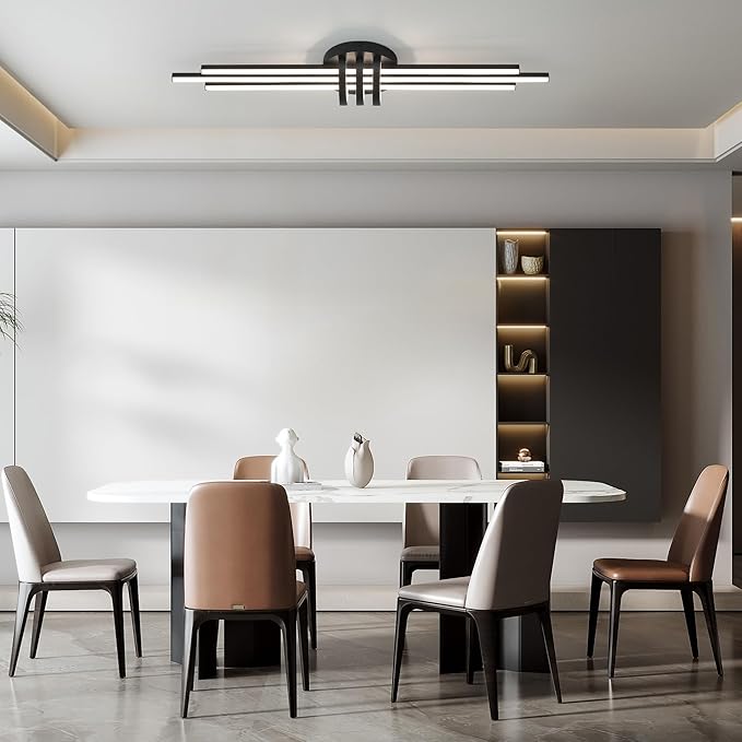 Garwarm Modern Ceiling Light Fixture,39.4 Inch Black Kitchen Lights Ceiling, Linear Dimmable LED Chandelier Remote Control for Dining Room Living Room Bedroom