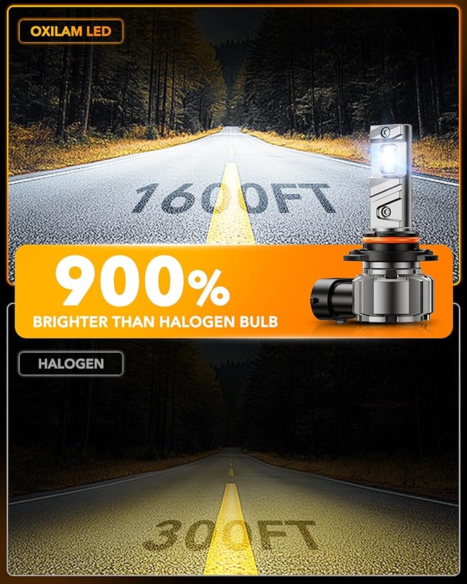 OXILAM 9006 LED Light Bulbs, 900% Brighter, 5-Min Quick Install, 60,000H Lifespan, 99% Fit, No Flicker, Pack of 2