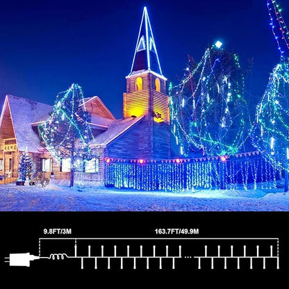 LAMPHOME 165FT 500 LED Blue Christmas Lights,16 Modes Connectable Fairy String Lights, Plug in Indoor Outdoor Blue Lights for Xmas Tree, Party, Garden, Hanukkah, Independence Day Patriotic Patio Decor