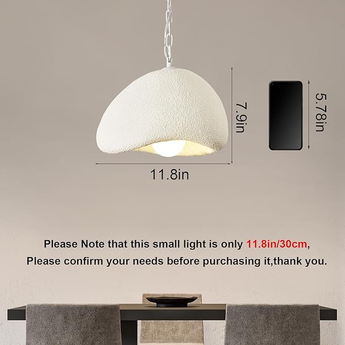 Wabi Sabi Pendant Lights,11.8in White Modern Pendant Light Resin Hanging Lamp Kitchen Island Lighting Modern Japandi Chandelier for Dining Room Bedroom Hallway Restaurant Foyer