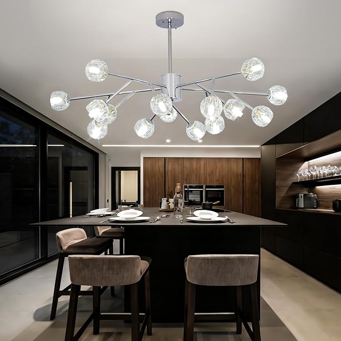 Depuley Sputnik Chandelier for Dining Room: 15-Light Ceiling Light Fixture Height Adjustable - Mid Century Chrome Chandelier for Bedroom Living Room Kitchen Over Table Foyer (Included G9 Bulbs)