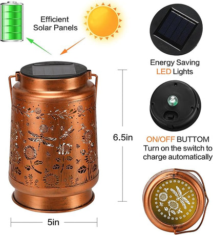 Dragonfly Solar Lanterns Outdoor Waterproof,Garden Decor Metal Hanging Decorative Solar Lights,Mothers Day Gifts,Birthday Gifts for Women Mom Grandma,Gardening Gifts for Yard,Patio, Lawn,Tabletop