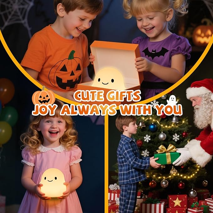 Ghost Night Light, Squishy Halloween Gifts with 50Hrs Battery, Tap Control 2 Brightness, 30Min Auto-Off, Rechargeable Cloud Lamp for Kids Bedroom, [Mothers Day Gifts]