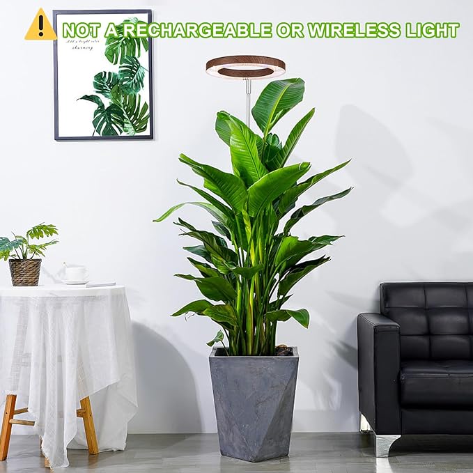 yadoker Plant Grow Light, LED Growing Light Full Spectrum for Indoor Plants,Aluminum Walnut Wood Grain Plant Lights,Height Adjustable, Automatic Timer, 5V Low Safe Voltage,Idea for Large Plant Light，