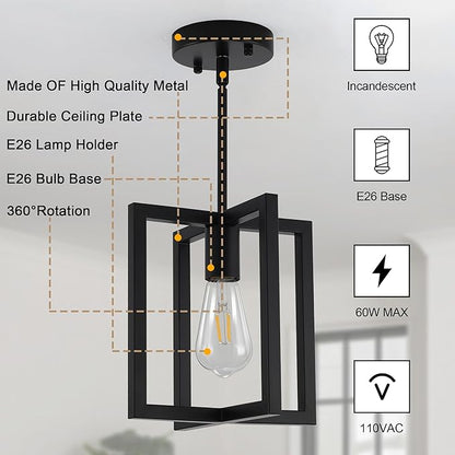 1-Light Black Ceiling Light Fixture Semi Flush Mount, Rustic Vintage Retro Ceiling Light Metal Industrial Farmhouse Chandelier Lamp for Hallway Entryway Bedroom Dining Room 9.05''