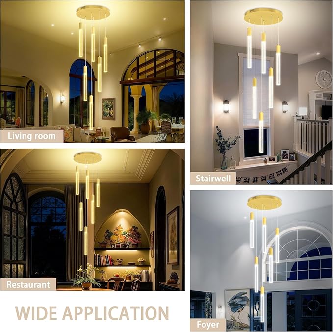 Luxury 6 Light Modern Crystal Pendant Light - 71" High Ceiling Gold LED Dimmable Pendant Light for Bedside Island Kitchen Living Room