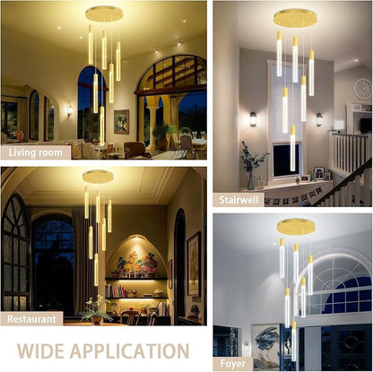 Luxury 6 Light Modern Crystal Pendant Light - 71" High Ceiling Gold LED Dimmable Pendant Light for Bedside Island Kitchen Living Room