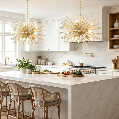 24" Modern Golden Sputnik Chandelier 9-Lights Mid-Century Modern Luxury Starburst Chandelier Gold Solid Metal Satellite Sputnik Chandeliers for Dining Room, Kitchen, Bedroom, Living Room