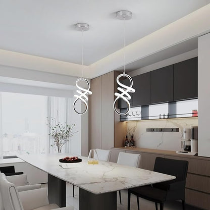 EIDISUNY Modern Led Pendant Light Fixture, 15W Chrome Spiral Pendant Light Kitchen Island, 4500K Daylight White Pendant Lamp, Adjustable Height Chandelier for Kitchen Dining Room Bedroom (3 Packs)