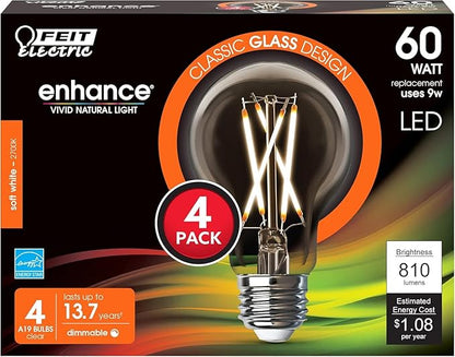 Feit Electric LED Clear A19 Medium Base Light Bulb - 60W Equivalent - 15 Year Life - 810 Lumen - 2700K Soft White - Dimmable (Pack of 48)