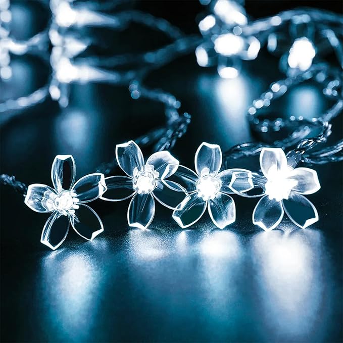 JACUXLSS Fairy Cool White Flower String Lights, 33ft 100 LED Plug in 8 Lighting Mode Cherry Blossom Indoor Wall Ceiling Window Decorations, Aesthetic Lamp Decor for Christmas Holiday Easter Bed Room