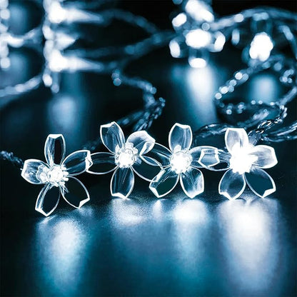 JACUXLSS Fairy Cool White Flower String Lights, 33ft 100 LED Plug in 8 Lighting Mode Cherry Blossom Indoor Wall Ceiling Window Decorations, Aesthetic Lamp Decor for Christmas Holiday Easter Bed Room