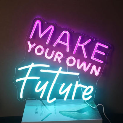 "Make Your Own Future" Neon Sign, Feminine Motivational Neon Light for Women Girls Room, Inspiring LED Wall Art, Dimmable USB Decor with Hanging Kit, Empowering Gift for Her