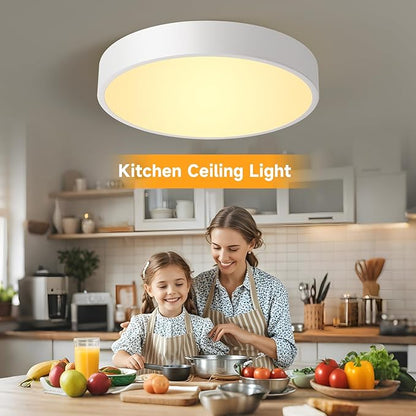 3 Pack White 24W Modern LED Flush Mount Ceiling Light, Close to Ceiling Light Fixture, 2700-5000K Dimmable, Round Ceiling Lamp for Bathroom Kitchen Entry Way Bedroom Laundry Room Hallway