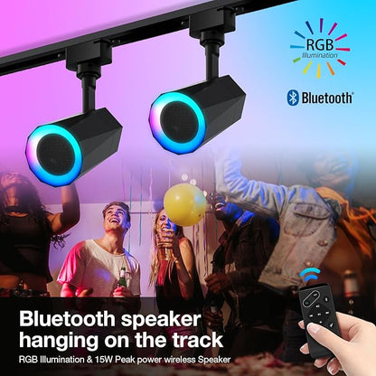 Gsou 3 Pack Track Lighting Speakers, Track Light Bluetooth Speaker, RGB Color Changing, with Remote, Music Sync, Plug IN Light head with 3.3FT Track Rail, Ideal for Smart TV, Home Decor, Kitchen, Game