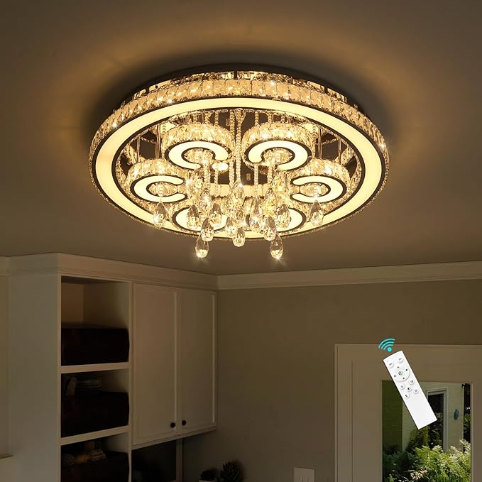 HAIXIANG W32'' Modern Chandeliers for Dining Room Crystal LED Chandelier Light Living Room Bedroom Interior Luxury Lighting Fixture 2700-6000K Dimmable Lights Silver
