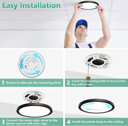 Brightever Black LED Flush Mount Ceiling Light Fixtures, 7 Inch 15W, Super Slim 0.67 Inch Small Ceiling Light, 5000K Daylight White 1600LM LED Ceiling Lamps for Bathroom, Pantry, Non-Dimmable, 6 Packs