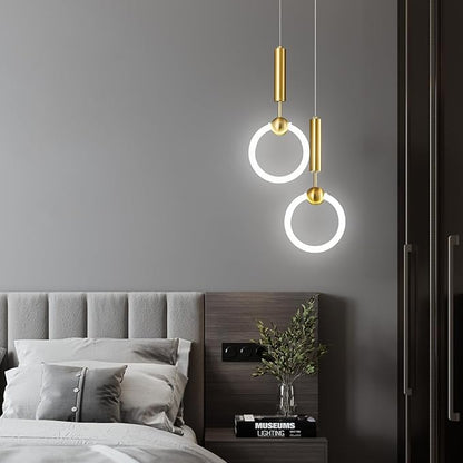 Modern LED Pendant Light Fixtures, Simplicity Gold Pendant Lighting,Circular Hanging Chandelier for Kitchen Island Dining Room Bedroom Entryway Hallway(Gold-2-Light)