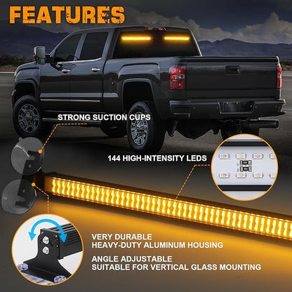 XRIDONSEN 2 in 1 Emergency Strobe Traffic Advisor Amber Light Bar 144 LED Warning Safety Interior Front Dash Windshield Rear Window Lights for Plow Trucks Construction Vehicles SUV (2X 17.7 inch)