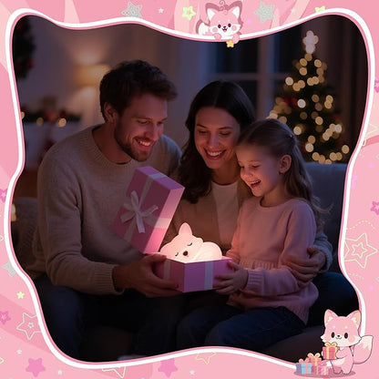 OkiyiD Pink Fox Night Light Toy Gifts for Girls, Cute Fox Squishy Lamp for Daughter Gifts, Dimmable Rechargeable Silicone Animal Night Light, Sweet Birthday Xmas Gift for Girls Room Pink Decor