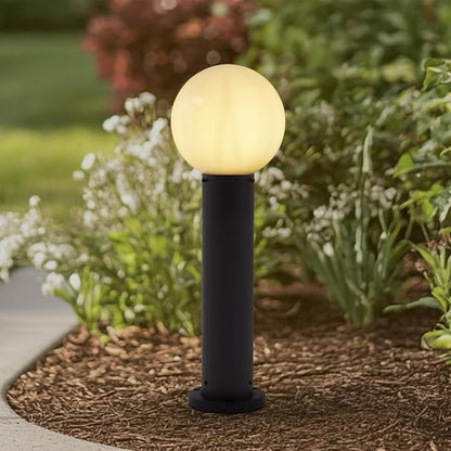 23.6" Outdoor Post Light, Modern Outside Bollard Light with Opal Glass Globe, Black Aluminum Pathway Lamp Post Light for Walkway Driveway Patio Garden, Hardwired, E26 Bulb Not Included