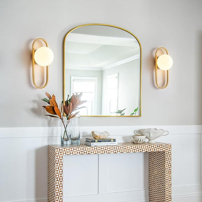 Wall Sconces Set of Two Brushed Gold Wall Lamp Sconces Wall Lighting with White Globe Glass Shade Wall Lights Sconces Wall Decor Set of 2 Wall Lights for Living Room Wall Lamps for Bedrooms Set of 2