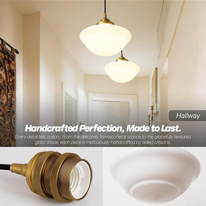 Modern Schoolhouse Ceiling Pendant Light with Milk White Glass Lampshade, Vintage Globe Hanging Ceiling Fixture Lamp for Kitchen Island Dining Room Hallway