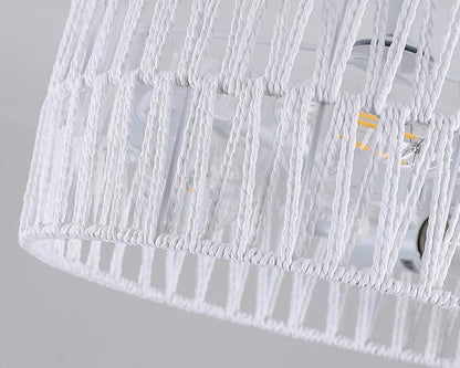 3-Light Coastal White Woven Flush Mount Light Fixture Boho Hemp Rope Semi Flush Mount Ceiling Light for Hallway Bedroom Kitchen Entryway Farmhouse Living Room, White