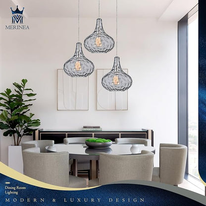 11" Smoked Hammered Glass Pendant Light – Modern Ceiling Hanging Fixture with Brushed Nickel Finish for Kitchen Island, Dining Room, Hallway, Entryway – E26 Base