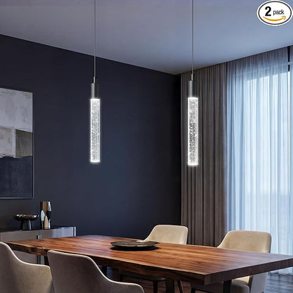 Modern Kitchen Island Pendant Light Dimmable LED Black Finish Mini Crystal Pendant Lighting Bedroom Bedside Table Small Pendant Lights（2-Pack）