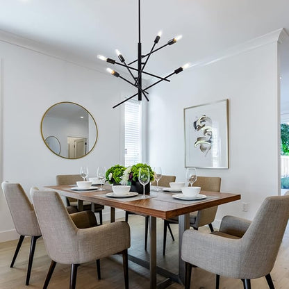 VILUXY Black Modern Chandelier Sputnik Lighting Fixture 6-LightMid-Century Ceiling Pendant Light for Dining Room Bedroom Kitchen Foyer