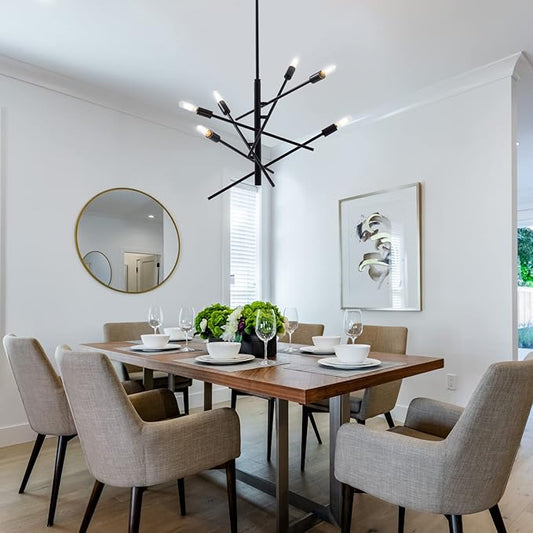 VILUXY Black Modern Chandelier Sputnik Lighting Fixture 6-LightMid-Century Ceiling Pendant Light for Dining Room Bedroom Kitchen Foyer