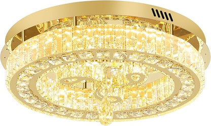 20'' Gold Modern Crystal Chandelier LED Dimmable Flush Mount Crystal Ceiling Light for Living Room Bedroom Dining Room