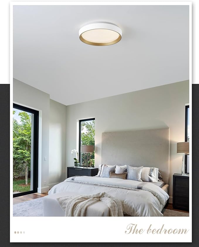 ANYLOVE 10 Inch Modern Flush Mount Ceiling Lights,White Gold Plastic Round Ceiling Light,Dimmable 3000K,3500K,4000K,5000K,6000K,for Living Room,Dining Room,Bedroom,Kitchen (White and Gold, 15 Inch)