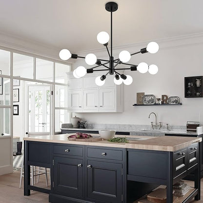 Sputnik Chandelier, Black Modern Chandeliers, Mid Century Ceiling Lighting Fixture for Living Room, Kitchen, Bedroom, Dining Room, Farmhouse (12-Light)
