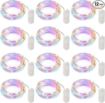 Brightown 12 Pack Easter Day Pastel LED Fairy Lights Battery Operated - Waterproof Silver Wire 7 ft 20 LED Firefly Lights for Easter Day Decor DIY Craft Party Bedroom