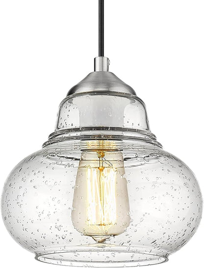 ELYONA 8 Inch Bubble Glass Pendant Light Industrial Kitchen Island Globe Hanging Pendant Light Fxiture Modern Hand Blown Seeded Glass for Farmhouse Dining Room Bar Bedroom Living Room Brushed Nickel