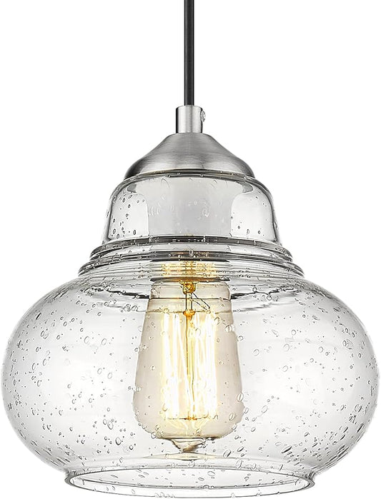 ELYONA 8 Inch Bubble Glass Pendant Light Industrial Kitchen Island Globe Hanging Pendant Light Fxiture Modern Hand Blown Seeded Glass for Farmhouse Dining Room Bar Bedroom Living Room Brushed Nickel