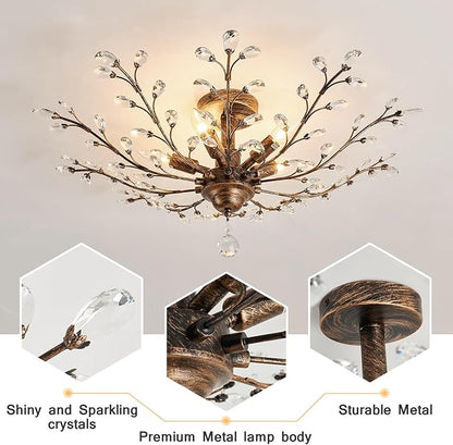 CVKASH 5 - Light Vintage Crystal Chandelier Modern Bronze Branche Ceiling Light Fixture Farmhouse for Kitchen Dining Room Living Room Bedroom Hallway Foyer