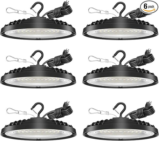 200W UFO LED High Bay Light, 28,000LM LED Shop Lights Fixture, 5000K, 120VAC, Plug & Play Lighting for Warehouses, Workshops, Garages, and Barns – ETL Listed, 6 Pack