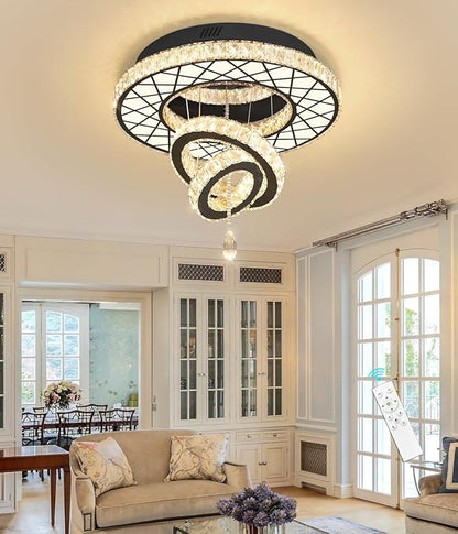 HAIXIANG LED Chandelier Modern Ceiling Dimmable Light Fixture Crystal Chandelier for Bedroom Dining Room Black