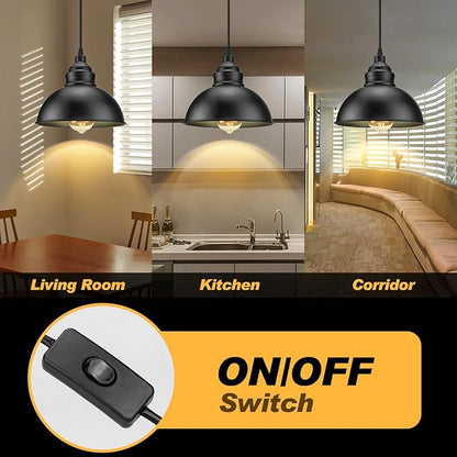 Plug in Pendant Light, 15FT Hanging Lights with Plug in Cord, On/Off Switch, Industrial Pendant Light with Plug in Cord, Metal Hanging Lamps for Living Room, Kitchen, Dining Room, Bedroom
