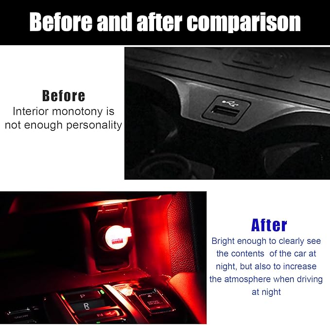 2 PCS USB LED Car Interior Atmosphere Lamp, Portable Mini LED Night Light, Plug-in USB Interface Trunk Ambient Lighting Kit, Universal Interior Car Accessories (Red)