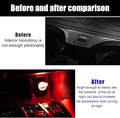 2 PCS USB LED Car Interior Atmosphere Lamp, Portable Mini LED Night Light, Plug-in USB Interface Trunk Ambient Lighting Kit, Universal Interior Car Accessories (Red)