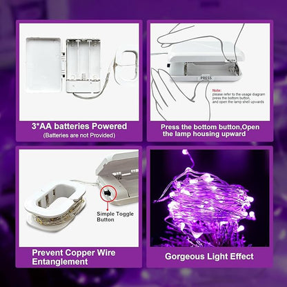 Aogist LED Fairy Lights, 16 ft 50 LEDs Firefly Lights Battery Operated String Lights for Bedroom DIY Mason Jar Wedding Party Halloween Christmas Festival Decoration (1, Purple)