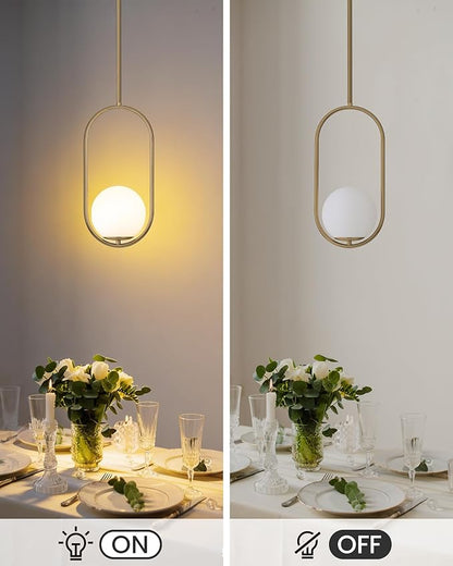 Yunnix Pendant Lights Kitchen Island, Pendant Light Fixtures, Modern Champagne Bronze Globe Glass Pendant Lighting, Mid Century Chandelier One Light for Bathroom Bedroom Dining Room