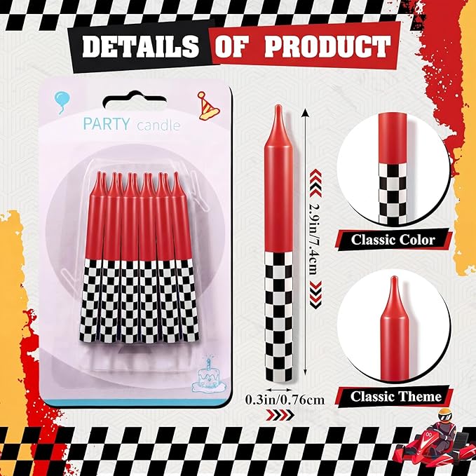 Conelist 12 Pcs Racing Car Themed Birthday Candles Cartoon Red Black White Birthday Decorations Movie Cake Toppers for Racing Car Themed Party Supplies